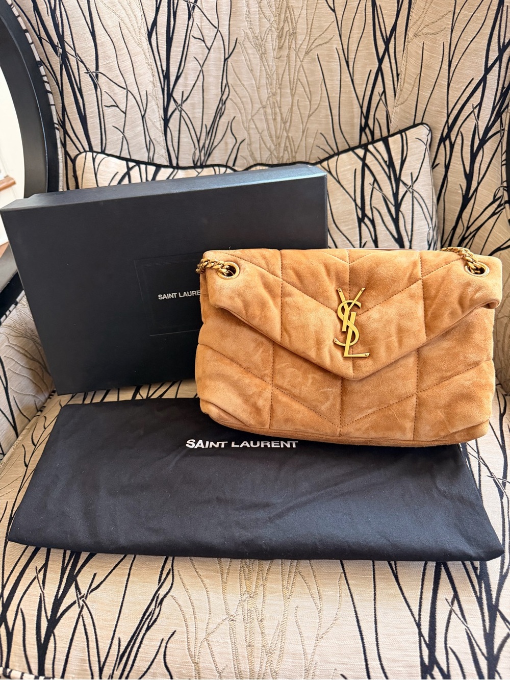 Authentic YSL Saint Laurent Small Loulou puffer in suede with GHW
